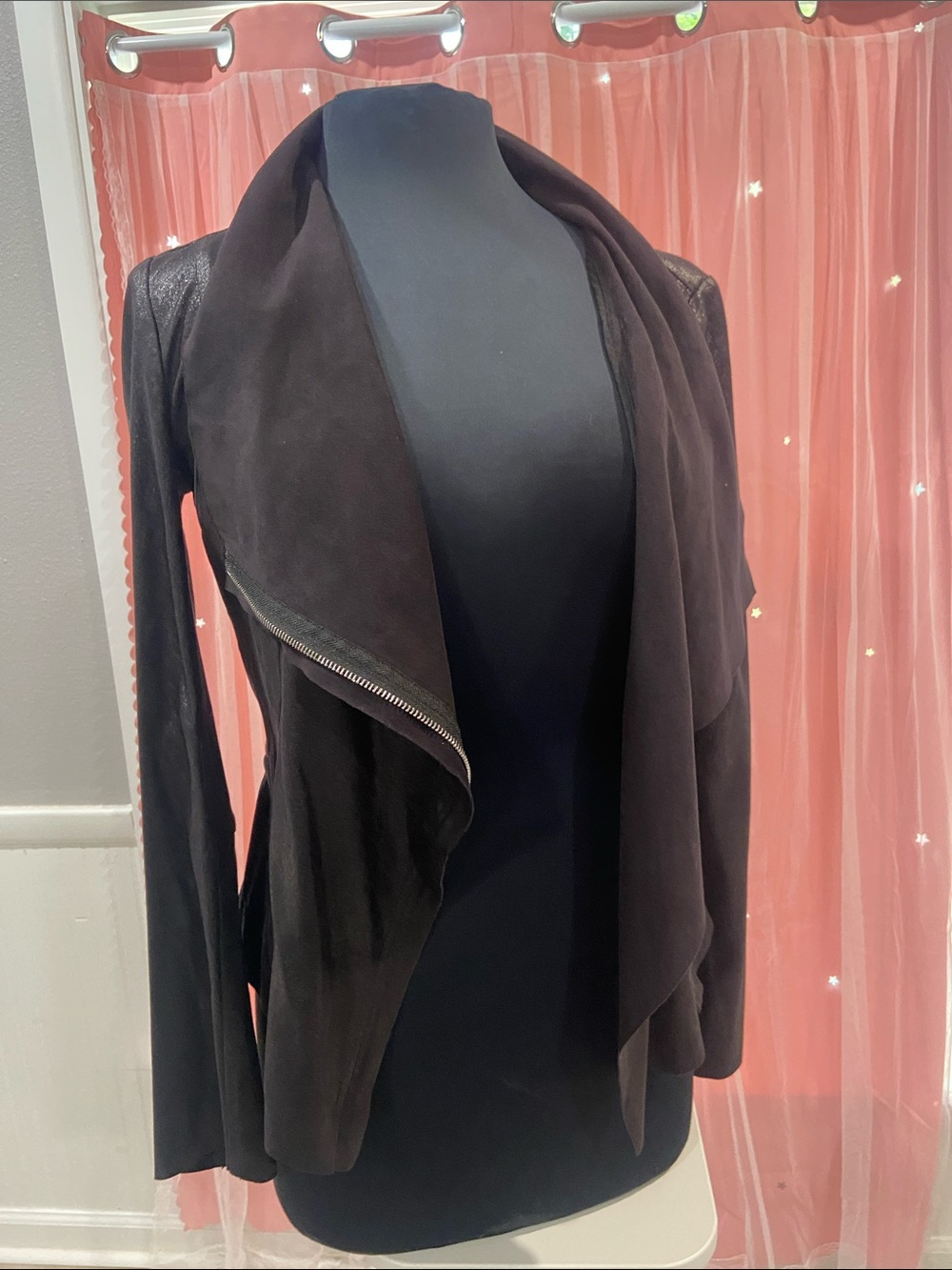 Calvin Klein Black Draped Suede-Accented Open Jacket size S